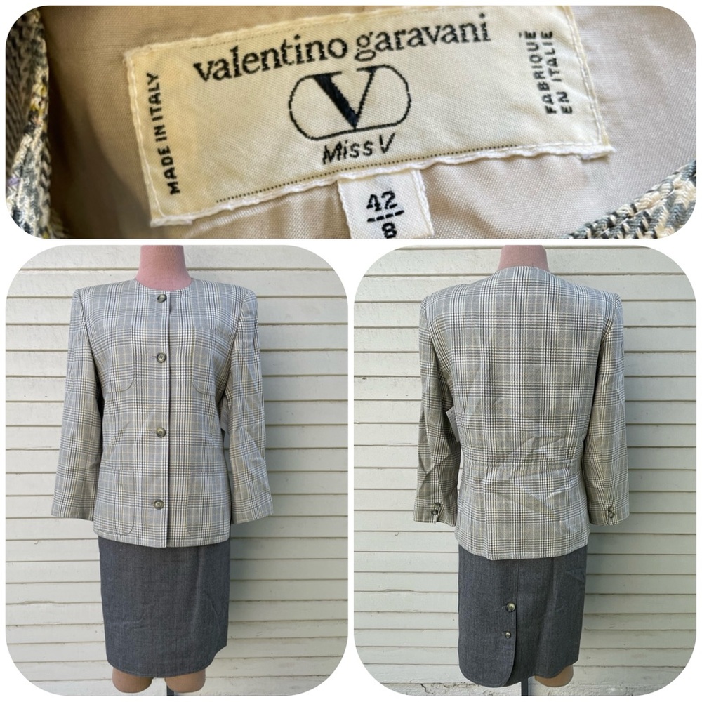 90s Valentino Garavani Miss V Plaid Blazer and Skirt Two Piece Suit Set